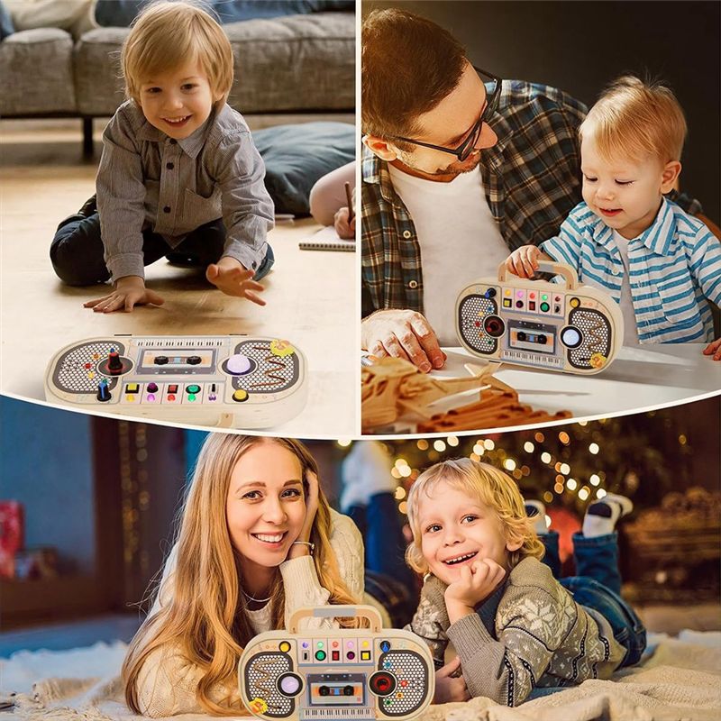 Montessori Wooden Busy Board Toddler - โปร มอนเตสซอรี่ ของเล่นไม้ดิจิทัล, สวิตช์ดนตรี 5 แบบ,