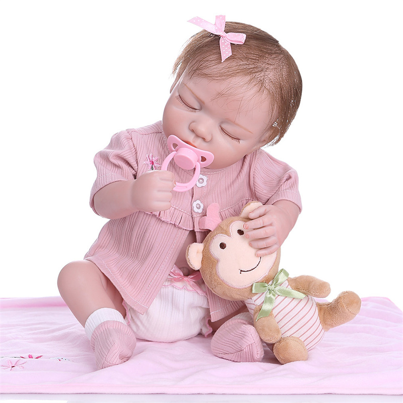 Reborn Baby Doll Silicone Realistic - ตุ๊กตาเด็กแรกเกิดขนาด 48 ซม. ทำจากซิลิโคนทั้งตัว นุ่มเหมือนจริง ท่าทางเหมือนกำลังหลับ