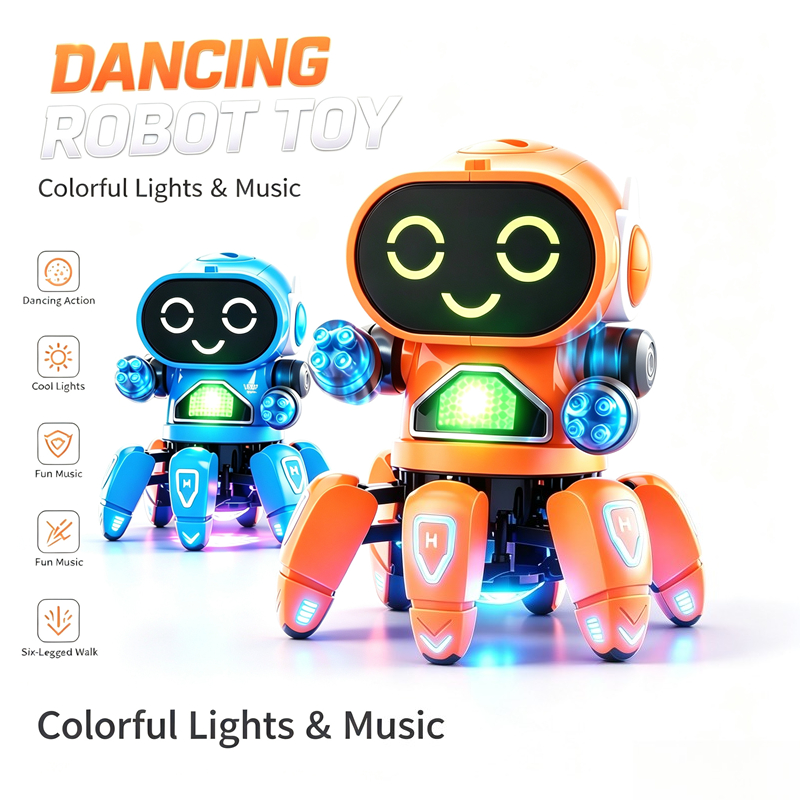 Educational Toys - หุ่นยนต์ปลาหกขาเต้นได้ พร้อมไฟและเสียงเพลง ของเล่นเสริมพัฒนาการทางการศึกษาและสติปัญญา ขายดีที่สุด