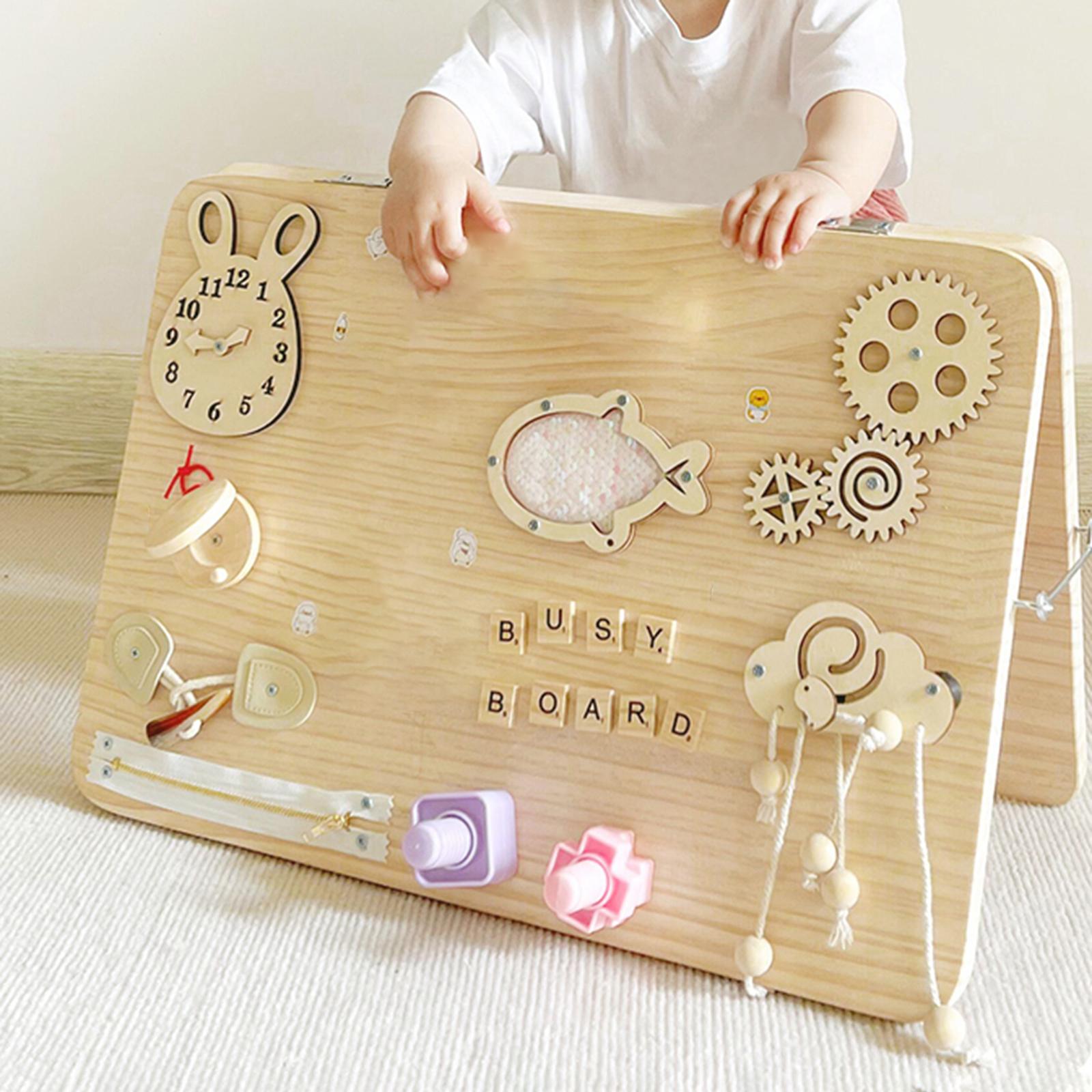 Montessori Wooden Busy Board Toddler - ชุดของเล่นไม้มอนเตสซอรี่ บอร์ดกิจกรรมเสริมพัฒนาการทางประสาทสัมผัส สำหรับเด็กวัยเตาะแตะและก่อนวัยเรียน