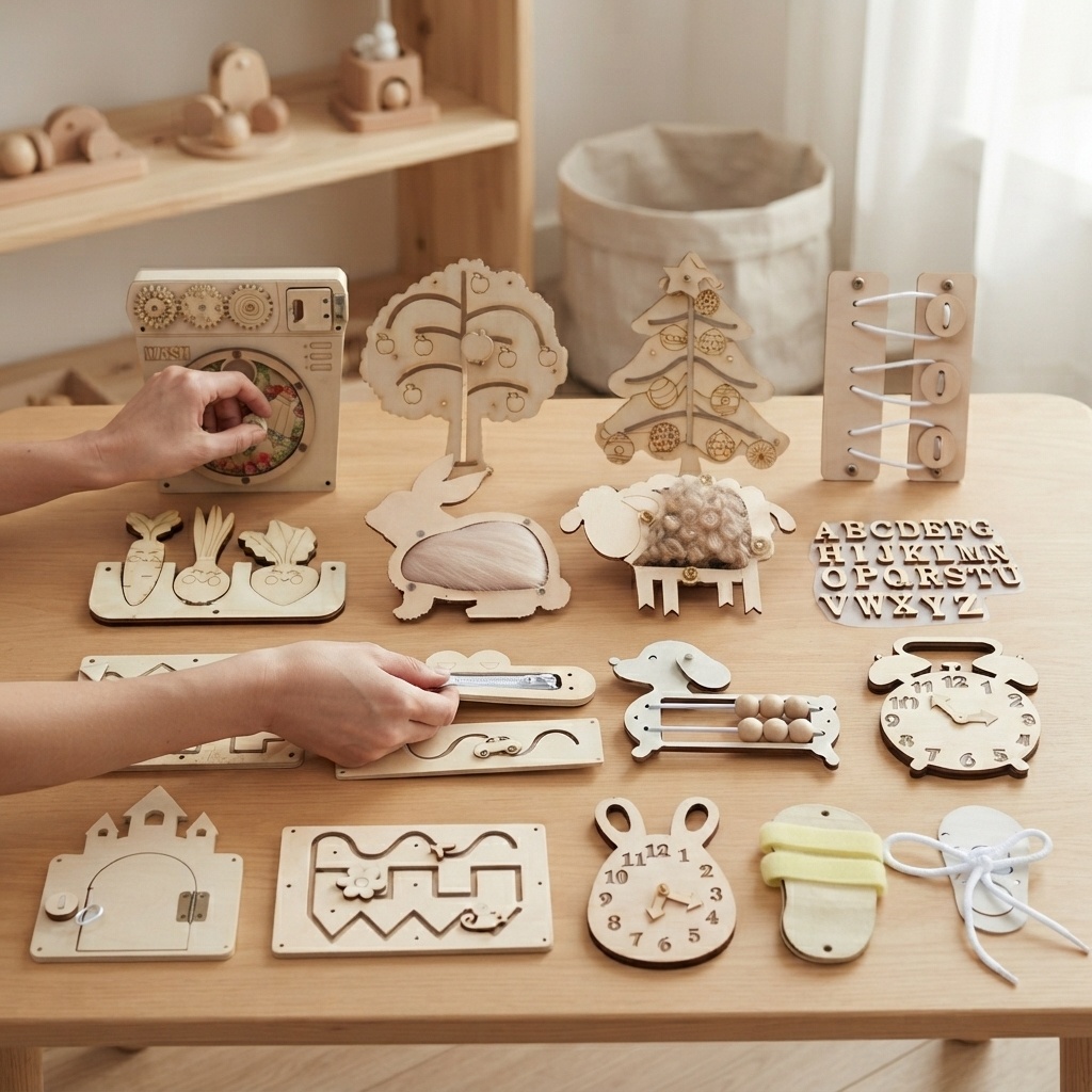 บอร์ดกิจกรรมไม้แบบมอนเตสซอรี่  - Montessori Wooden Busy Board Toddler บทวิจารณ์และราคา