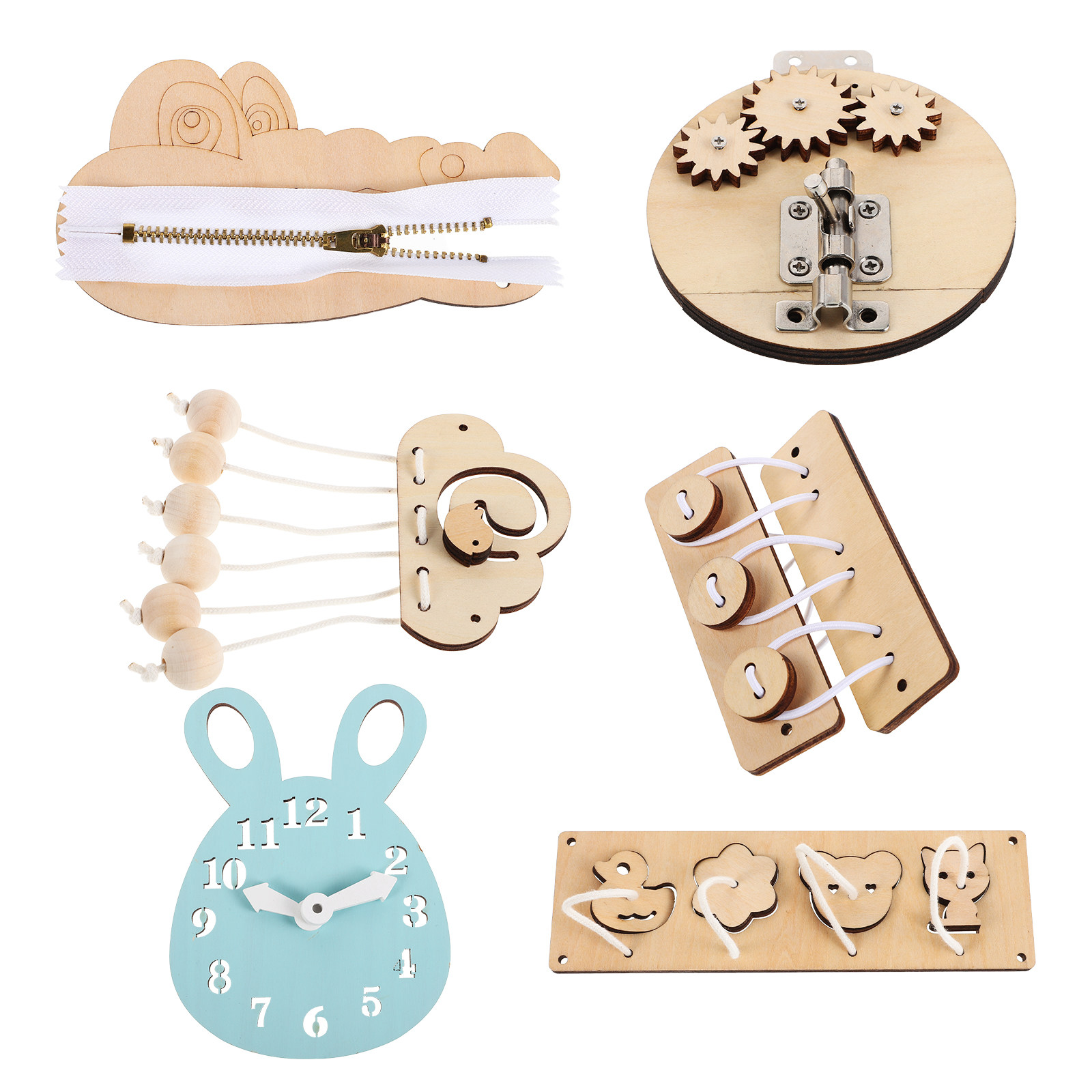 ชุดกระดานกิจกรรมมอนเตสซอรี 6 ช - Montessori Wooden Busy Board Toddler บทวิจารณ์และราคา