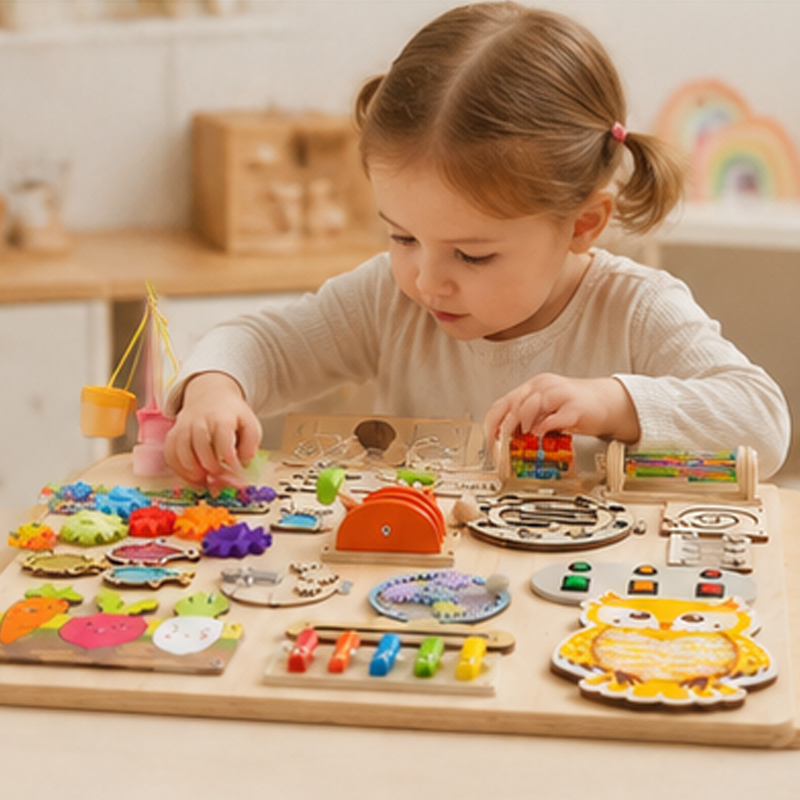 อุปกรณ์เสริมบอร์ดมอนเตสซอรี่ระ - Montessori Wooden Busy Board Toddler บทวิจารณ์และราคา