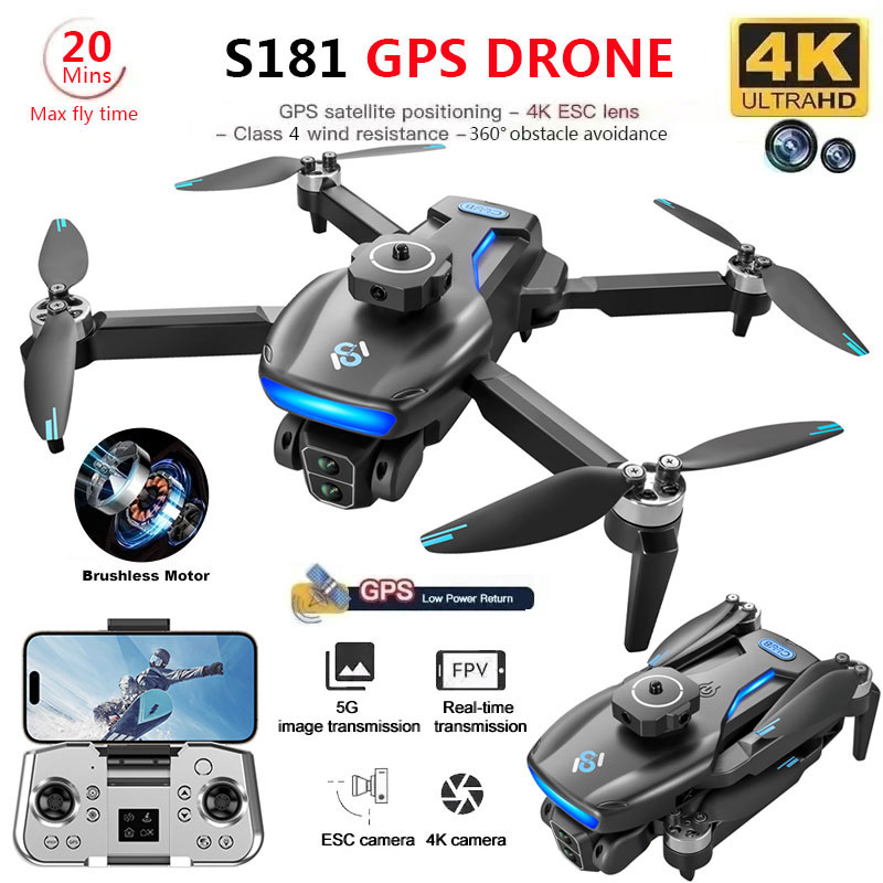 โดรน S181จีพีเอส4K กล้อง HD คู - Fpv Brushless Rc Drone 4K บทวิจารณ์และราคา